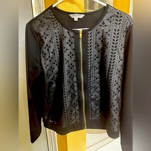 Black Zip-Up Jacket with Patterned Front